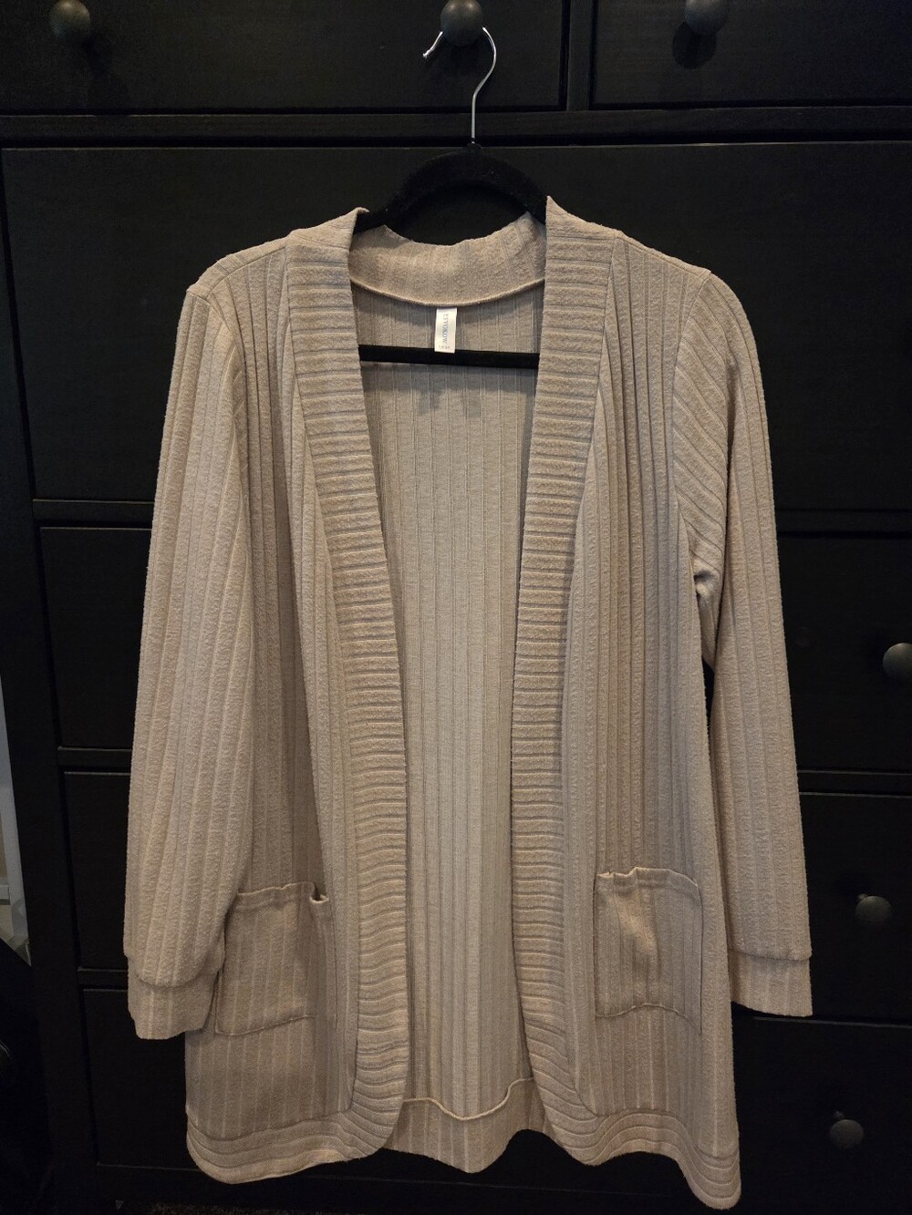 Open-Front Ribbed Knit Cardigan - Beige